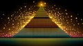 Futuristic Christmas tree made of glowing golden and red light points in a pyramid shape, set on a dark backdrop, evoking innov