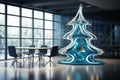 Futuristic christmas tree in a modern office