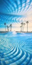 Futuristic Chromatic Waves: Abstract Swimming Pool And Palm Trees Royalty Free Stock Photo