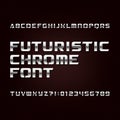 Futuristic chrome alphabet font. Metallic effect letters and numbers on a dark background. Royalty Free Stock Photo