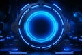 futuristic circle glowing light on dark background generative ai Royalty Free Stock Photo
