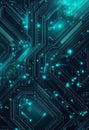 Futuristic circuit board with blue neon glow and intricate patterns Royalty Free Stock Photo