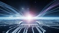 Futuristic digital circuit board with glowing data streams in outer space technology Royalty Free Stock Photo