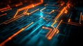 The futuristic circuit board design, featuring blue glowing lines set against a dark backdrop, produces a simple yet high-tech Royalty Free Stock Photo