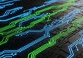 Futuristic circuit board featuring neon green Royalty Free Stock Photo