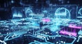 Futuristic Circuit Board with Data Visualization Royalty Free Stock Photo