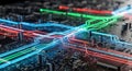 Futuristic Circuit Board with Glowing Data Streams, Technology Background Royalty Free Stock Photo