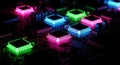 Futuristic Circuit Board with Glowing Neon Microchips Royalty Free Stock Photo
