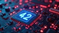 Futuristic circuit board with glowing number 42. Advanced technology concept, cyberspace, AI, sci fi theme. Information Royalty Free Stock Photo