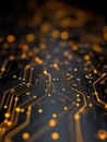 Futuristic Circuit Board with Glowing Orange Data Pathways Royalty Free Stock Photo