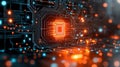 Futuristic Circuit Board with Orange Accents and Glowing Particles in a Digital Environment Royalty Free Stock Photo