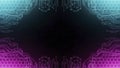 Futuristic circuit board pattern with glowing neon lights and hexagonal grid on dark background Royalty Free Stock Photo