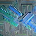 A futuristic circuit board pattern in shades of blue and green2, Generative AI Royalty Free Stock Photo