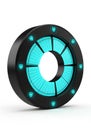 Futuristic circular device with a black outer ring and glowing cyan- Royalty Free Stock Photo