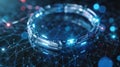 Futuristic circular device glowing on a network grid
