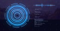 Futuristic circular interface and coding image over grid background
