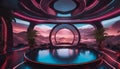 Futuristic Circular Lounge with Mountain View