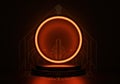 Futuristic circular neon light display on a dark background