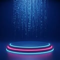 Futuristic Neon Podium Stage with Digital Rain Effect, cyber monday, cyber monday shoping, black friday Royalty Free Stock Photo