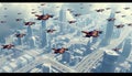 Futuristic city aerial view, urban technology scene, Stock Photo, Generative AI