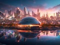 Futuristic city with AIgenerated hologram