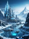 futuristic city on alien frozen planet, generative ai illustration Royalty Free Stock Photo