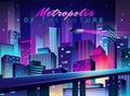 Futuristic city background. Night cityscape. Digital neon buildings. Future town. Cyberpunk glow skyline. Metropolis Royalty Free Stock Photo