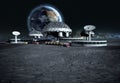 Futuristic city, base, town on moon. The space view of the planet earth. expedition. 3d rendering Royalty Free Stock Photo