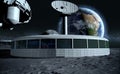 Futuristic city, base, town on moon. The space view of the planet earth. expedition. 3d rendering Royalty Free Stock Photo