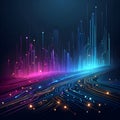 A futuristic city built with glowing, neon colored lines and circuits, digital metropolis, elegant background, high tech design Royalty Free Stock Photo