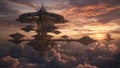 Futuristic City in the Clouds at Sunset Royalty Free Stock Photo