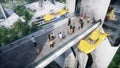 Futuristic city. 3d people and robots. Future concept. 3d rendering.