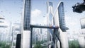 Futuristic city. 3d people and robots. Future concept. 3d rendering.