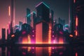 Futuristic city with glowing neon skyscrapers Royalty Free Stock Photo
