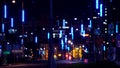 Futuristic city highway lights at night. Stock footage. Modern lighting with lanterns roads of metropolis at night