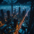 A futuristic city with many tall buildings. Royalty Free Stock Photo