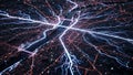 Futuristic city network visualization with glowing lights and data streams Royalty Free Stock Photo