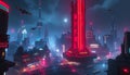 Futuristic city at night, neon lights, cyberpunk scene, Stock Photo, Generative AI