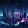 Futuristic City at Night with Neon Lights Royalty Free Stock Photo