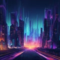 Futuristic City at Night with Neon Lights Royalty Free Stock Photo