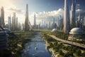 a futuristic city powered by sustainable energy, highlighting eco-friendly