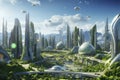 a futuristic city powered by sustainable energy, highlighting eco-friendly