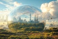 A futuristic city is reflected in a large bubble Royalty Free Stock Photo