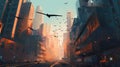 A futuristic city with robotic drones. Fantasy concept , Illustration painting