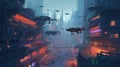 A futuristic city with robotic drones. Fantasy concept , Illustration painting