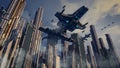 Futuristic city and ships Royalty Free Stock Photo