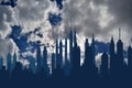 Futuristic city skylines on blue sky