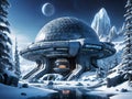 futuristic city and space base on frozen alien planet, generative ai illustration Royalty Free Stock Photo