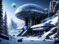 futuristic city and space base on frozen alien planet, generative ai illustration Royalty Free Stock Photo