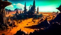 Futuristic city surrounded by mountains and desert. Generative AI